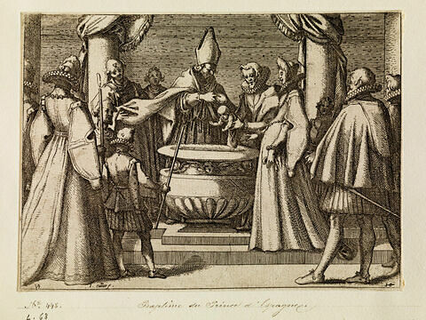 Pompe funèbre de la Reine d'Espagne : Baptême du Prince d'Espagne, image 1/1