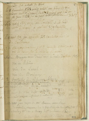 Notes : "Suite des achats de vins", années 1814, 1815, 1816...