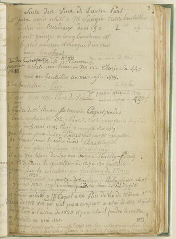 Notes : "Suite des vins de l'autre part", années 1818, 1819, 1820...