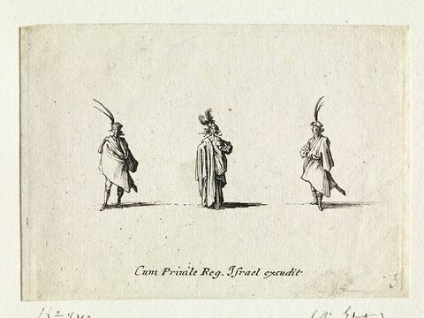 Les Fantaisies : Les deux seigneurs polonais avec des sabres encadrant une dame au grand manteau, image 1/1