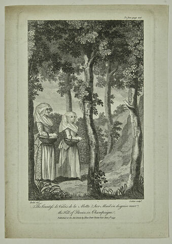 The Comtess de Valois de la Motte and her Maid in disguise near the hill of Provin in Champaigne, image 1/1