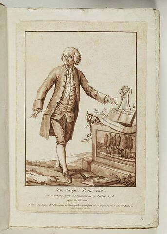 Jean Jacques Rousseau. / Né a Geneve, Mort a Ermenonville en Juillet 1778. / Agé de 66 ans., image 1/1