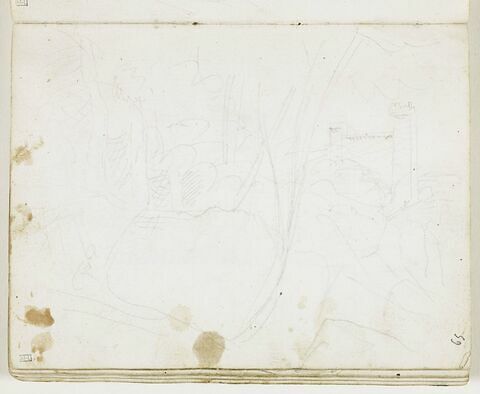 Esquisse d'une vue de Bolsena, avec un personnage assis, au premier plan, à gauche, image 1/1