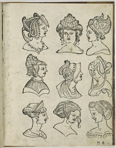 Neuf têtes de femmes aux différents coiffes