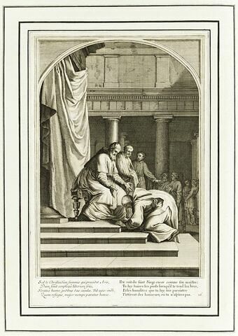 La vie de Saint Bruno, fondateur de l'ordre des Chartreux : Saint Bruno aux pieds du pape Urbain II (planche numérotée 16)