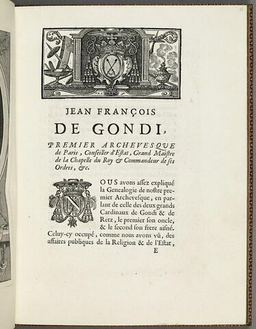 Tête de chapitre sur la biographie de Jean François de Gondi