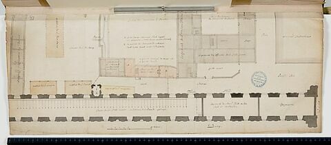 Plan de la petite écurie au rez-de-chaussée de la Grande Galerie et des bâtiments de la cour du Louvre, image 1/2