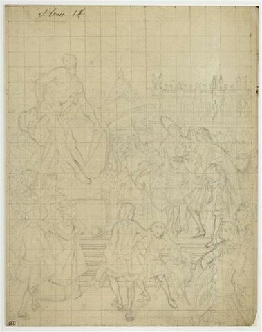 Pierre Puget présentant son groupe sculpté Milon de Crotone à Louis XIV dans les jardins de Versailles