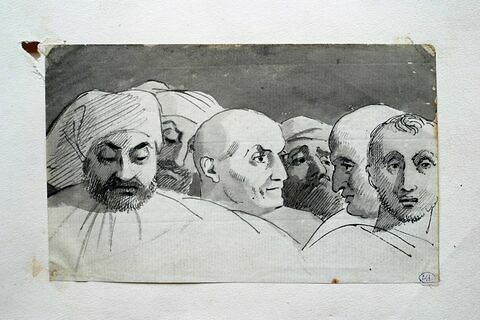 Six têtes d'hommes groupées en frise, copie d'après des personnages de La Résurrection du fils de Théophile, image 2/4