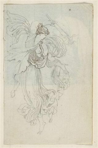 Figure féminine drapée à l'antique, volant, tenant de la main droite une torche allumée, renversée, image 1/2