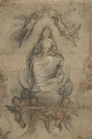 Vierge à l'Enfant en gloire entourée  de sainte Cécile et d'anges musiciens, image 2/7