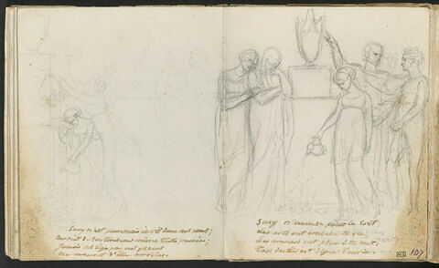 Étude pour un monument funéraire en l'honneur de Sucy (?) ; traits de débordement du dessin du folio suivant, à droite, image 3/4