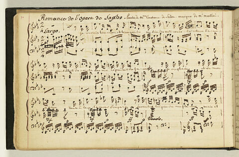 Romance de l'opéra de Sapho, portée musicale et paroles, image 1/1