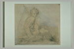 Saint Jean-Baptiste nu, assis, de profil vers la droite, la tête de face, image 2/4