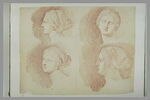 Quatre études de la tête de la Vénus du Belvédère, vue de profil à gauche, de face et de trois quarts face, image 2/2