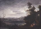 Un clair de lune avec groupe de figures se chauffant près d'un feu, image 4/5