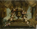 Vase d'or orné d'une guirlande de fleurs, sur un socle de porphyre, image 2/2