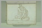 Homme assis, vue de face, jambe repliée, ses mains enserrant son genou..., image 2/2