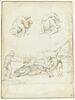 Deux figures endormies et deux hommes flambant un sanglier, image 1/2