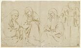 Les Saintes Femmes, assises, se désolant, et un moine, debout, image 1/2