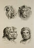 Deux têtes de lions et trois têtes d'hommes en rrelation avec le lion., image 1/2