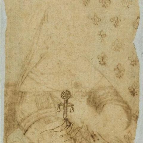 Anne d'Autriche endeuillée présentant le portrait en miniature de