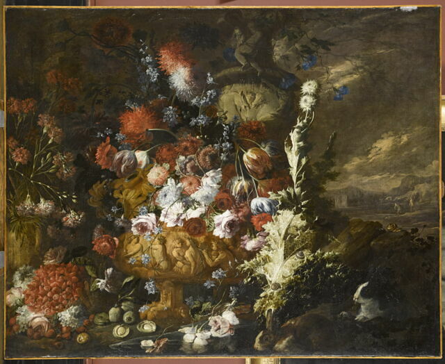 Vase de fleurs et fruits dans un paysage - Louvre site des collections
