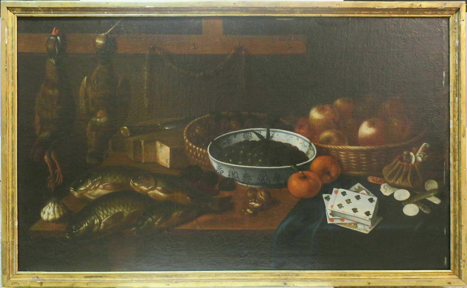 Nature morte aux poissons et cartes à jouer, Smetz, Jacques, XVIIIe siècle (1736)