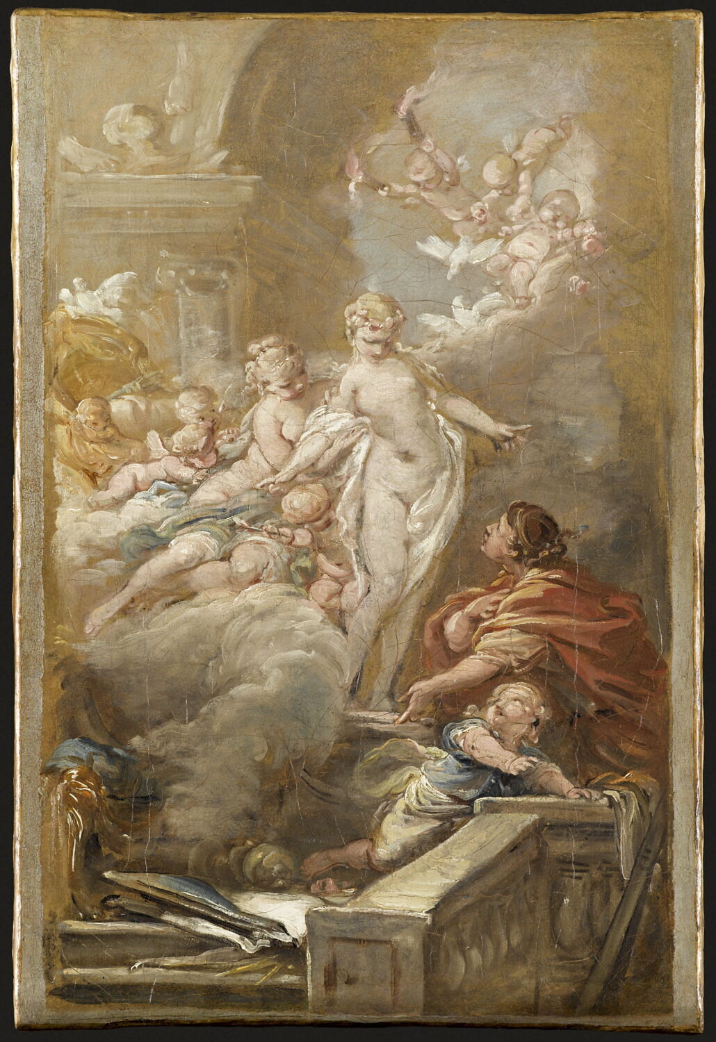 Pygmalion et sa statue au moment où elle s'anime, esquisse, Deshays, Jean Baptiste Henri, 3e quart du XVIIIe siècle (1750 - 1775)