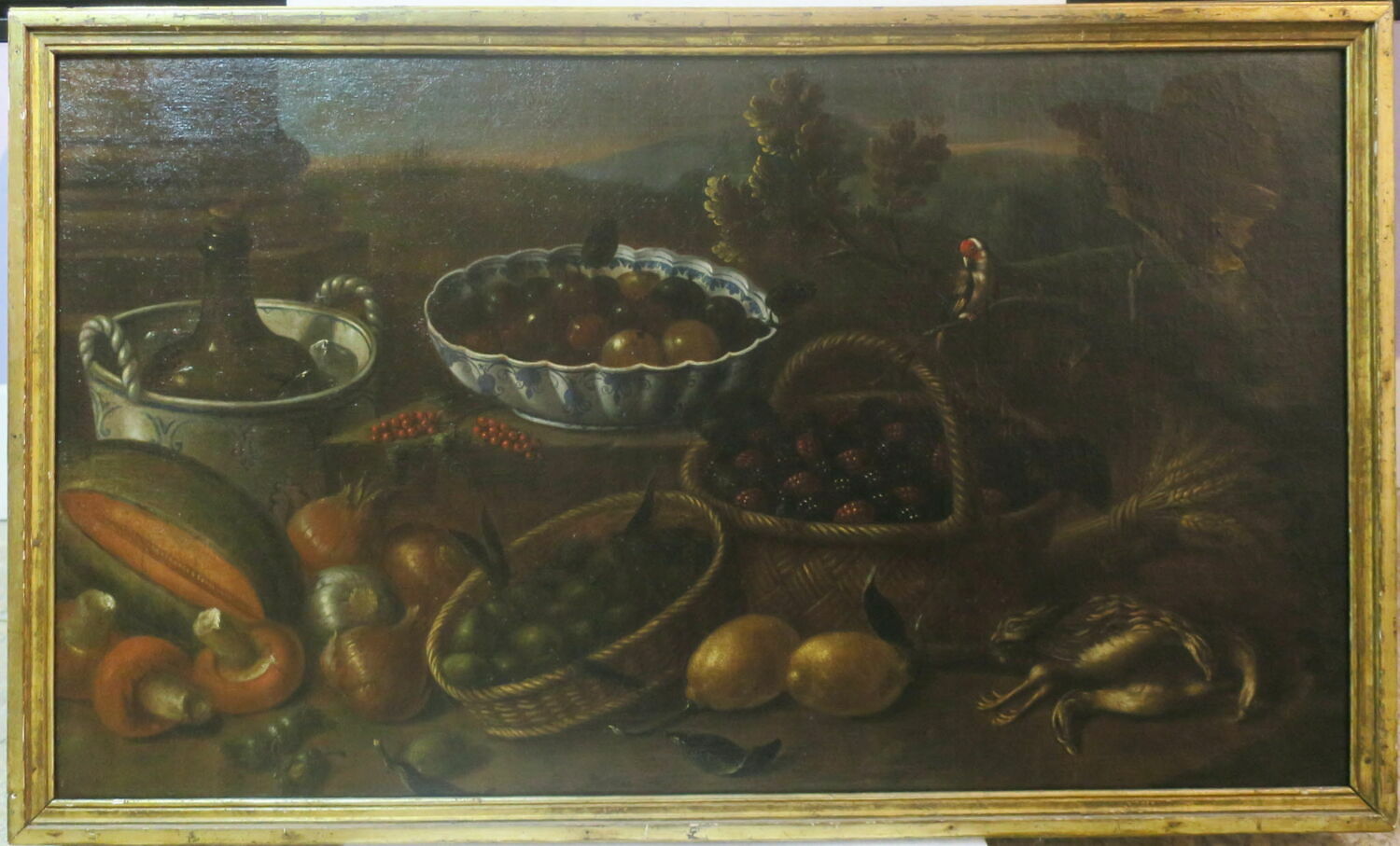 Nature morte aux fruits, volaille, gerbe de blé, rafraîchissoir, Smetz, Jacques, XVIIIe siècle (1736)