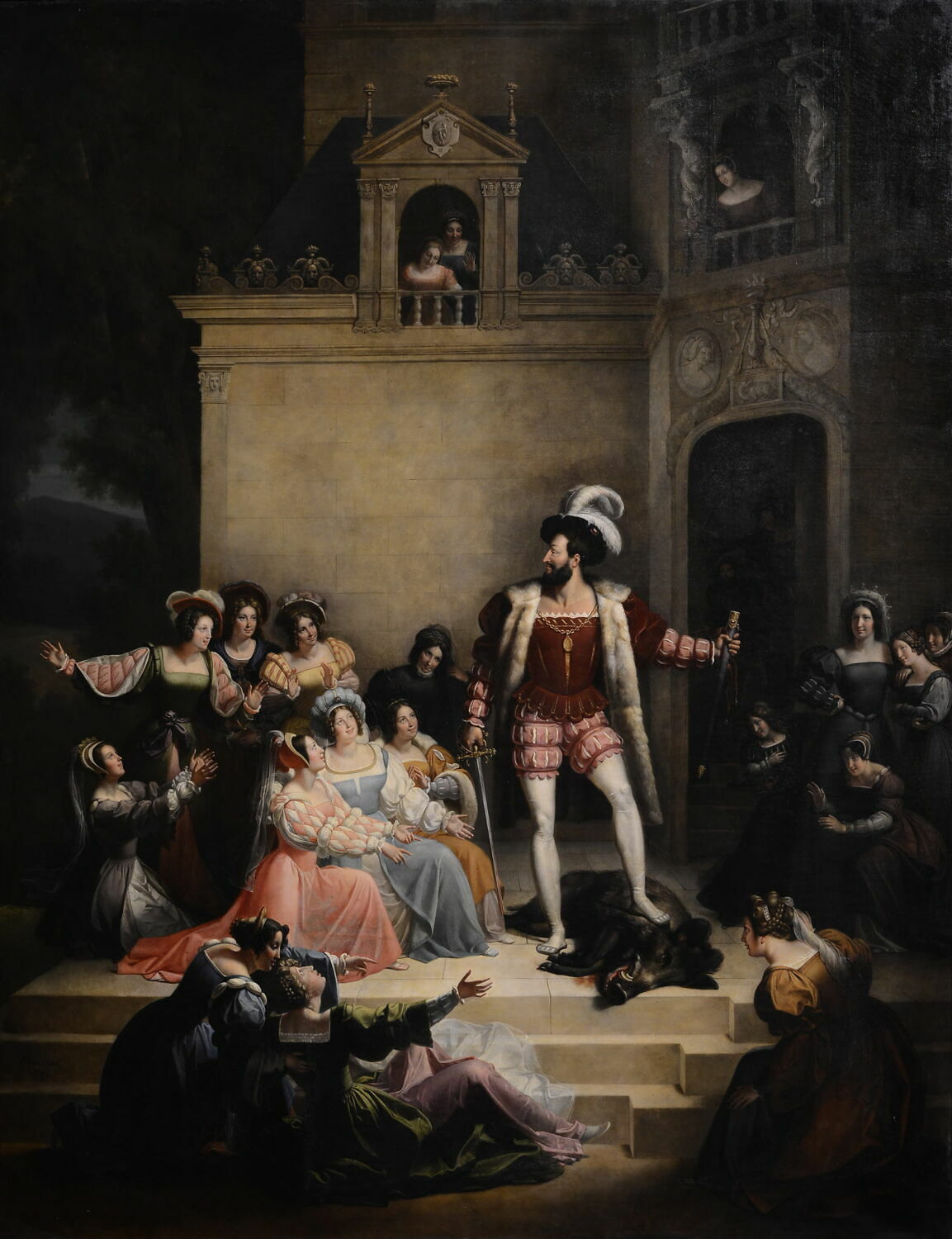 François Ier tuant un sanglier à Fontainebleau, Menjaud, Alexandre, XIXe siècle (1827)
