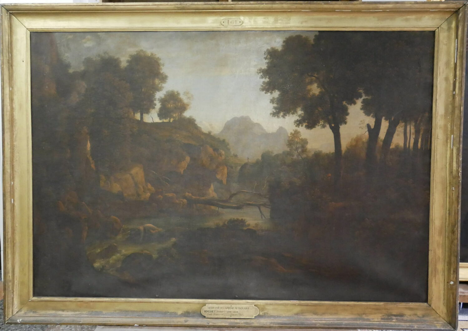 Paysage historique. La Reine Andouère précipitée dans un torrent par ordre de Frédégonde, Boguet, Didier, XIXe siècle (1800 - 1900)