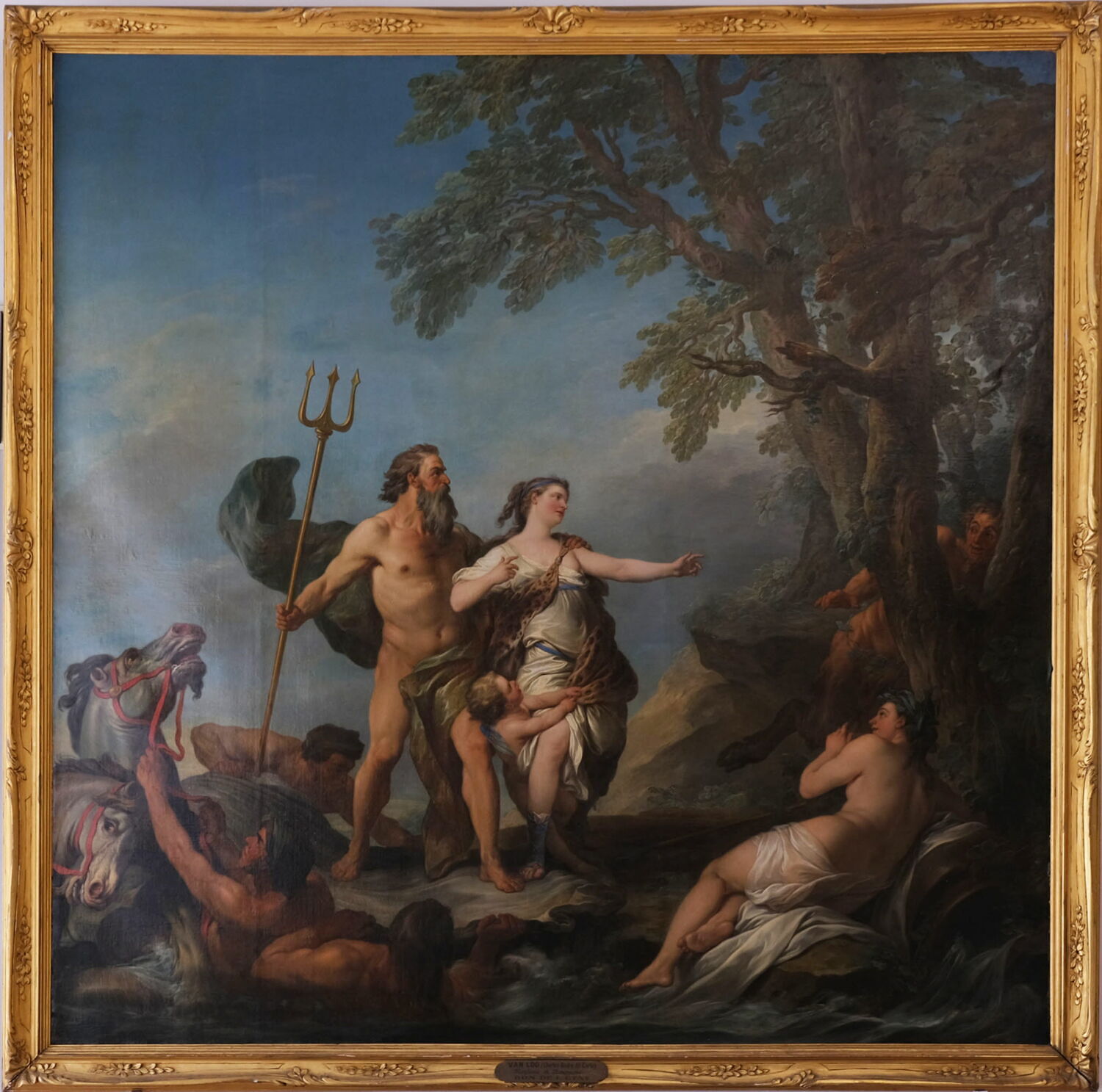 Neptune protégeant la nymphe Amymone poursuivie par un satyre qui va être transformé en rocher, Van Loo, Charles-André, XVIIIe siècle (1757)