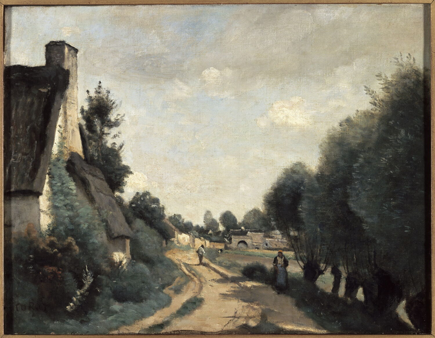 Chaumière au bord d'une route, Corot, Jean-Baptiste Camille, XIXe siècle (Vers 1842) (1842)