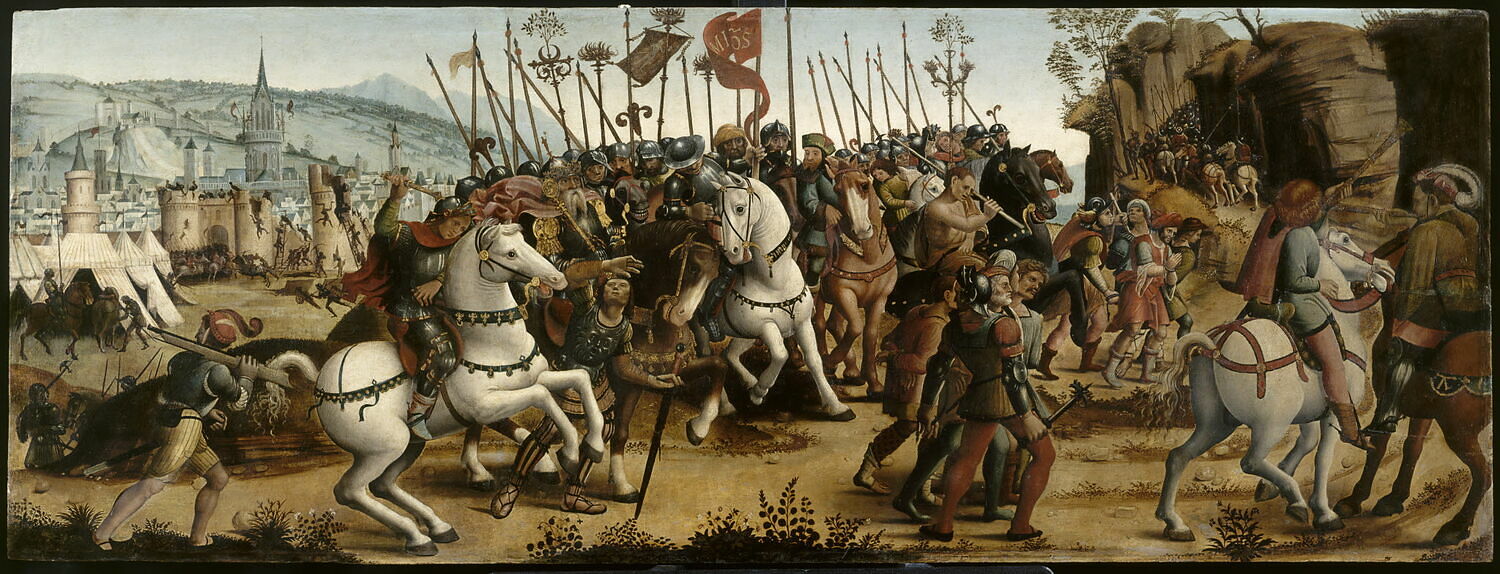 La Prise d'Athènes par Minos, roi de Crète, en vengeance de la mort de son fils Androginos, Maître des cassoni Campana, XVIe siècle (1500 - 1600)