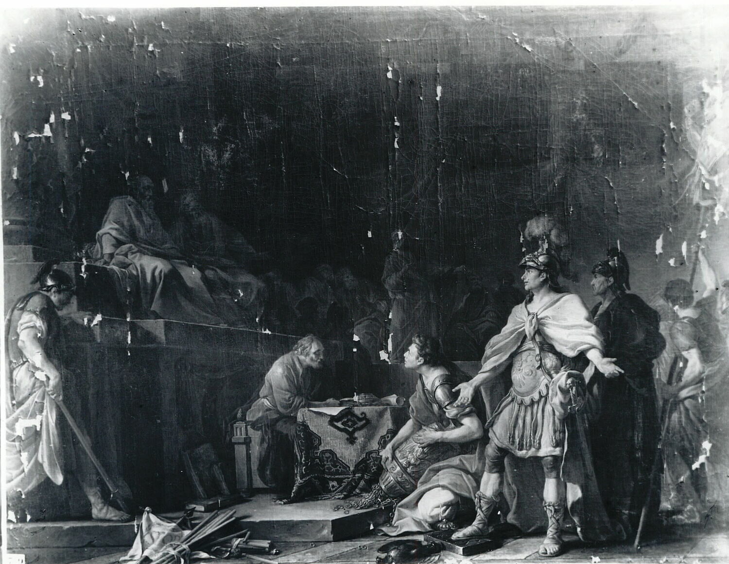 Magon, frère d'Annibal, répand au milieu du Sénat de Carthage les anneaux des chevaliers romains qui avaient péri à la bataille de Cannes, Amand, Jacques François, 3e tiers du XVIIIe siècle (1767)