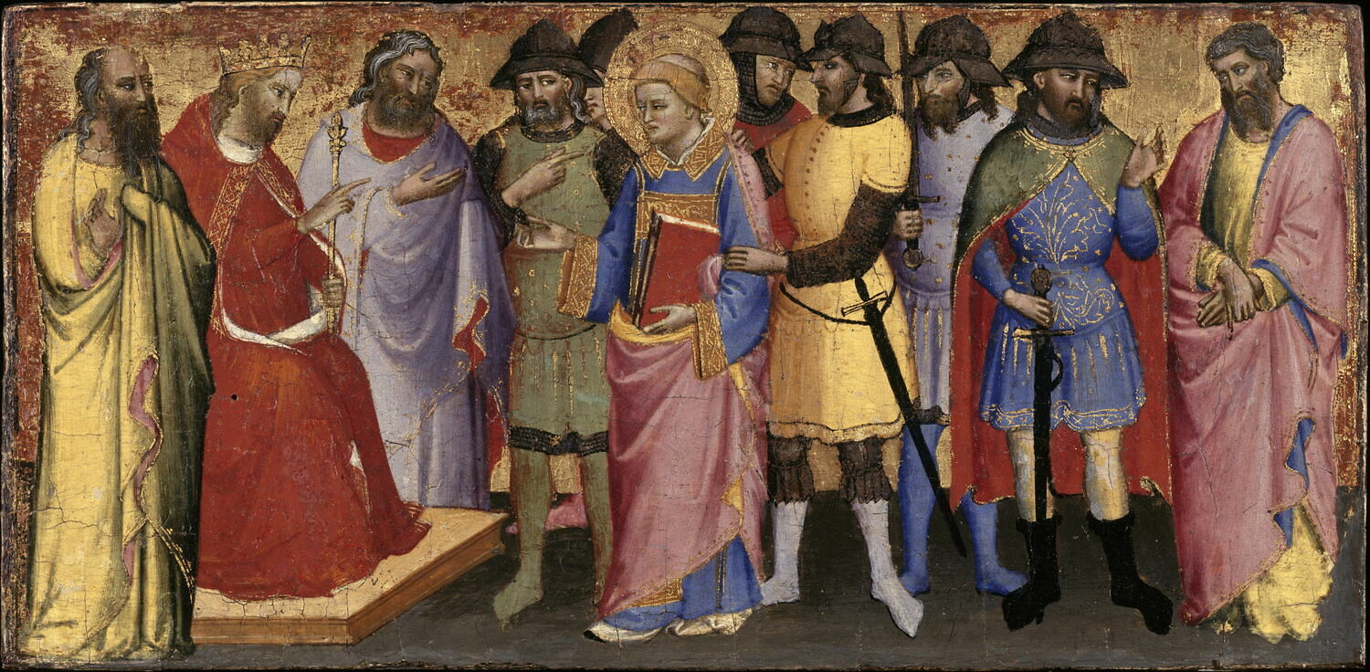 Le nouvel empereur Dèce interroge saint Laurent sur les trésors de Philippe et lui donne trois jours pour les trouver., Italie, XVe siècle (1400 - 1500)