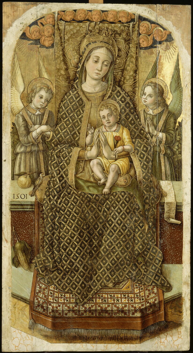 La Vierge et l'Enfant trônant entre deux anges, Витторио Кривелли, ок. 1497–1501