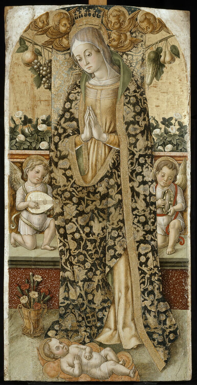 La Vierge adorant l'Enfant entre deux angelots musiciens, Crivelli, Vittorio, XVe siècle (Vers 1480 - 1490) (1480 - 1490)