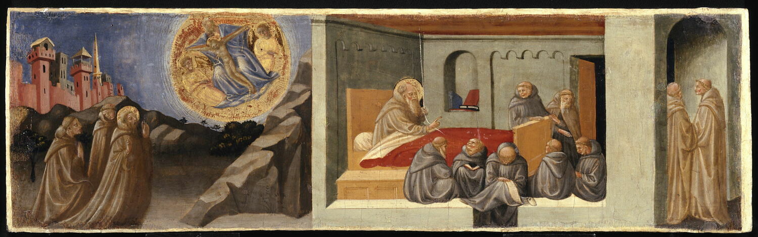 L'Apparition de la Trinité à saint Jérôme. Les Derniers moments de saint Jérôme. (élément de la prédelle du Retable Rinieri), Francesco d'Antonio, XVe siècle (Vers 1430) (1430)