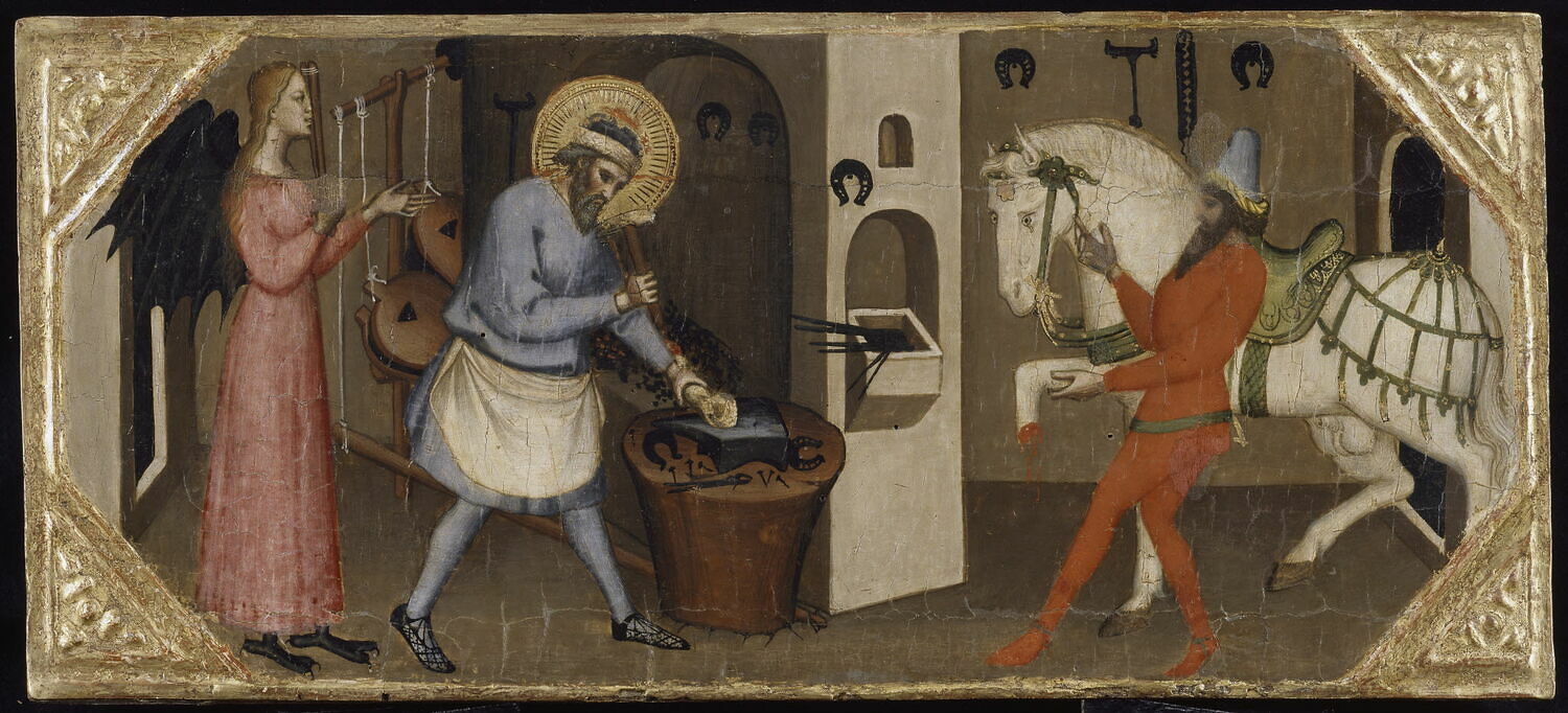 Deux scènes de la Légende de saint Eloi (le "diable mouché" et le cheval ferré), Gerini, Niccolo di Pietro, 4e quart du XIVe siècle (1380 - 1395)