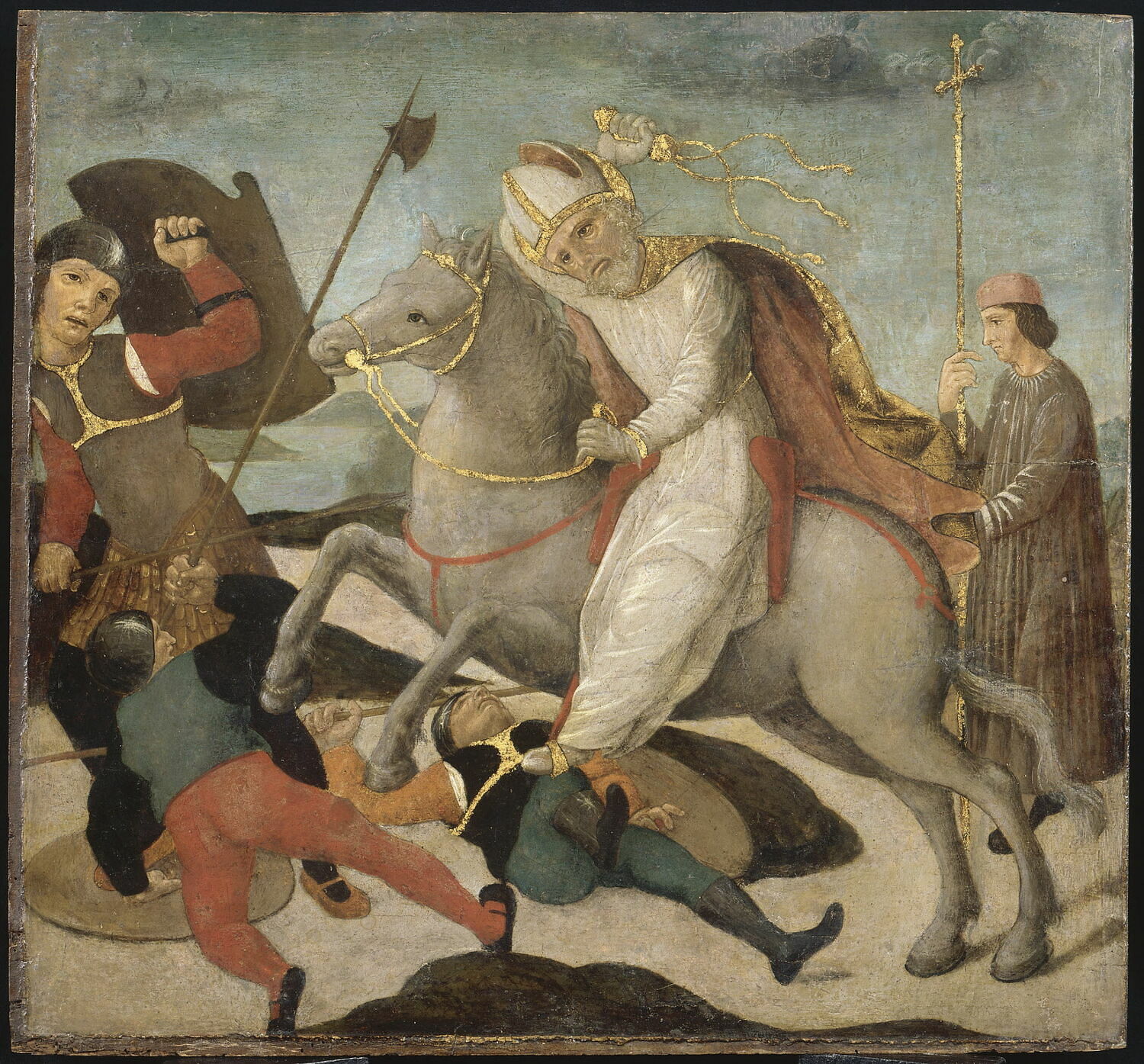 L'Apparition de saint Ambroise à la bataille de Milan, Maître de la Pala Sforzesca, XVe siècle (Vers 1495) (1495)