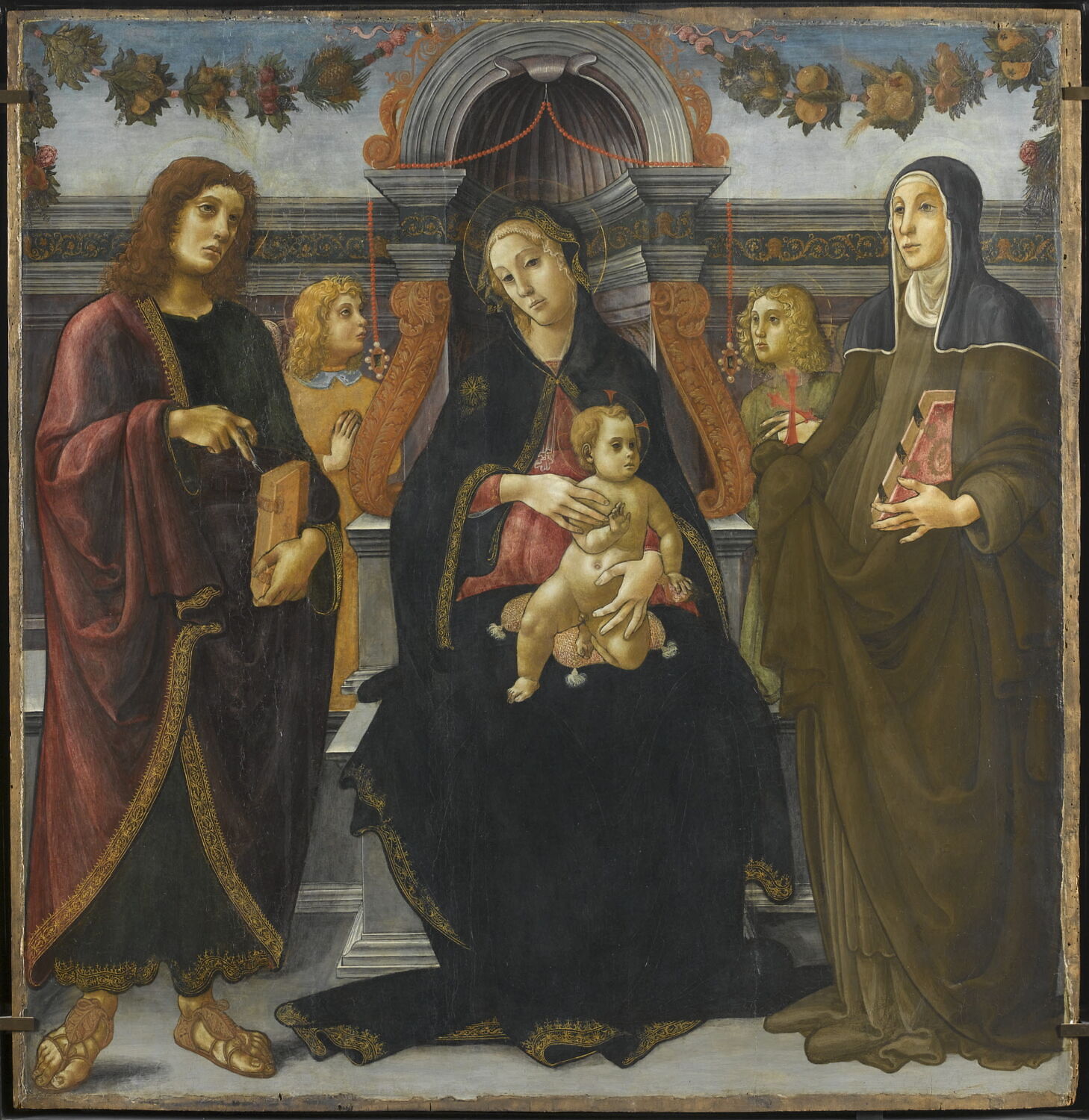La Vierge et l'Enfant entre saint Jean Évangéliste, sainte Brigitte de Suède et deux anges, Ciampanti, Ansano, XVe siècle (1400 - 1500)