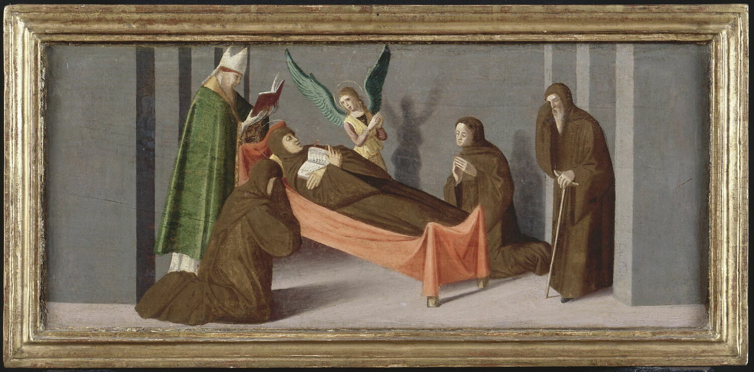 Trois scènes de la vie de saint Jean Gualbert : Mort de saint Jean Gualbert, Palmezzano, Marco, 1e quart du XVIe siècle (1500 - 1525)