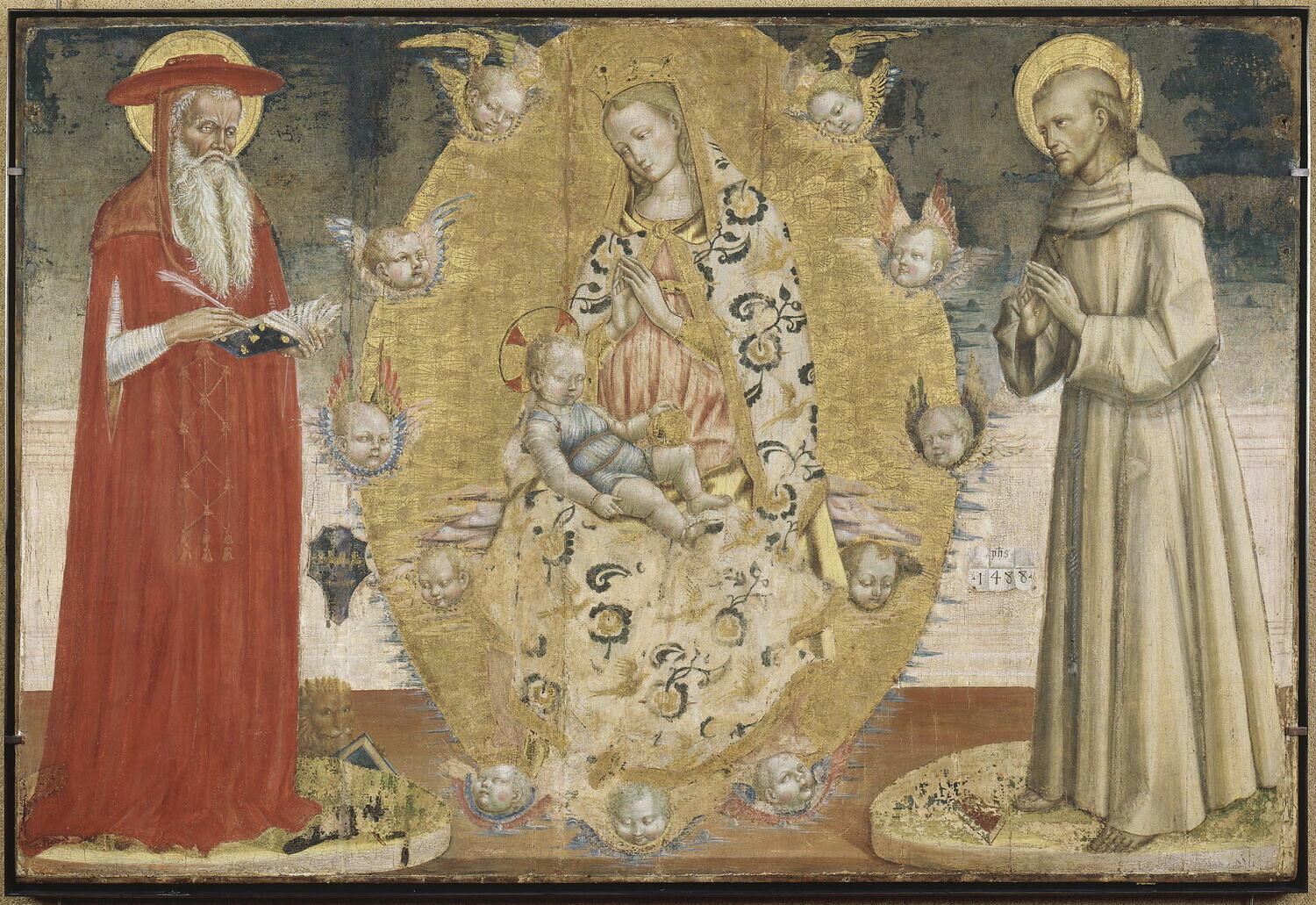 La Vierge et l'Enfant dans une gloire de chérubins entre saint Jérôme et saint François, Luca di Paolo, XVe siècle (1488)