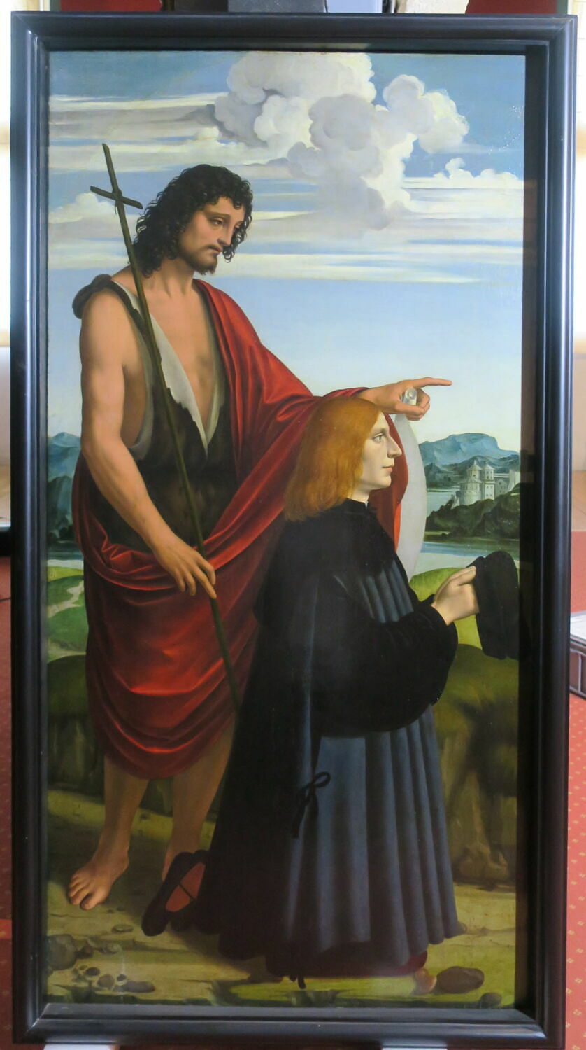 Saint Jean Baptiste et un donateur (panneau inférieur du polyptyque "Crespi"), Marco d'Oggiono, XVIe siècle (Vers 1515 - 1519) (1515 - 1519)