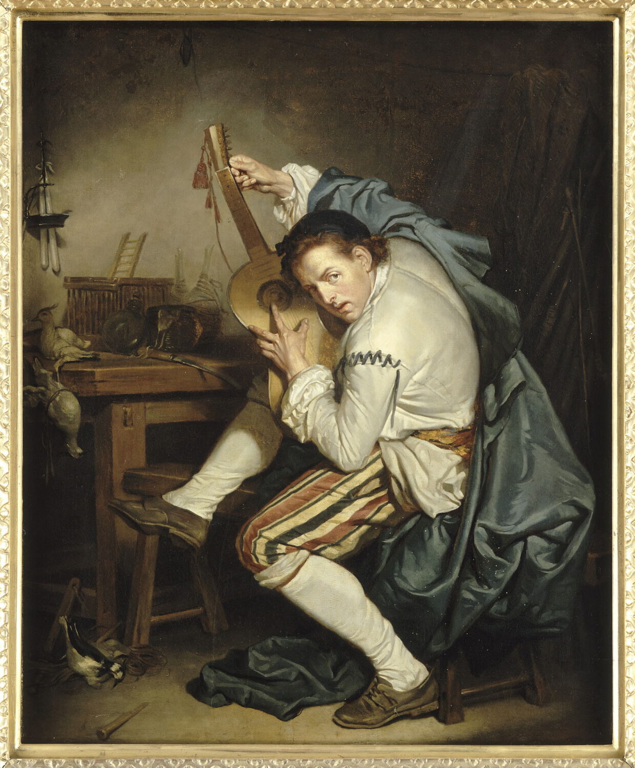 Un Oiseleur qui, au retour de la chasse, accorde sa guitare, France, 2e moitié du XVIIIe siècle (après 1757)