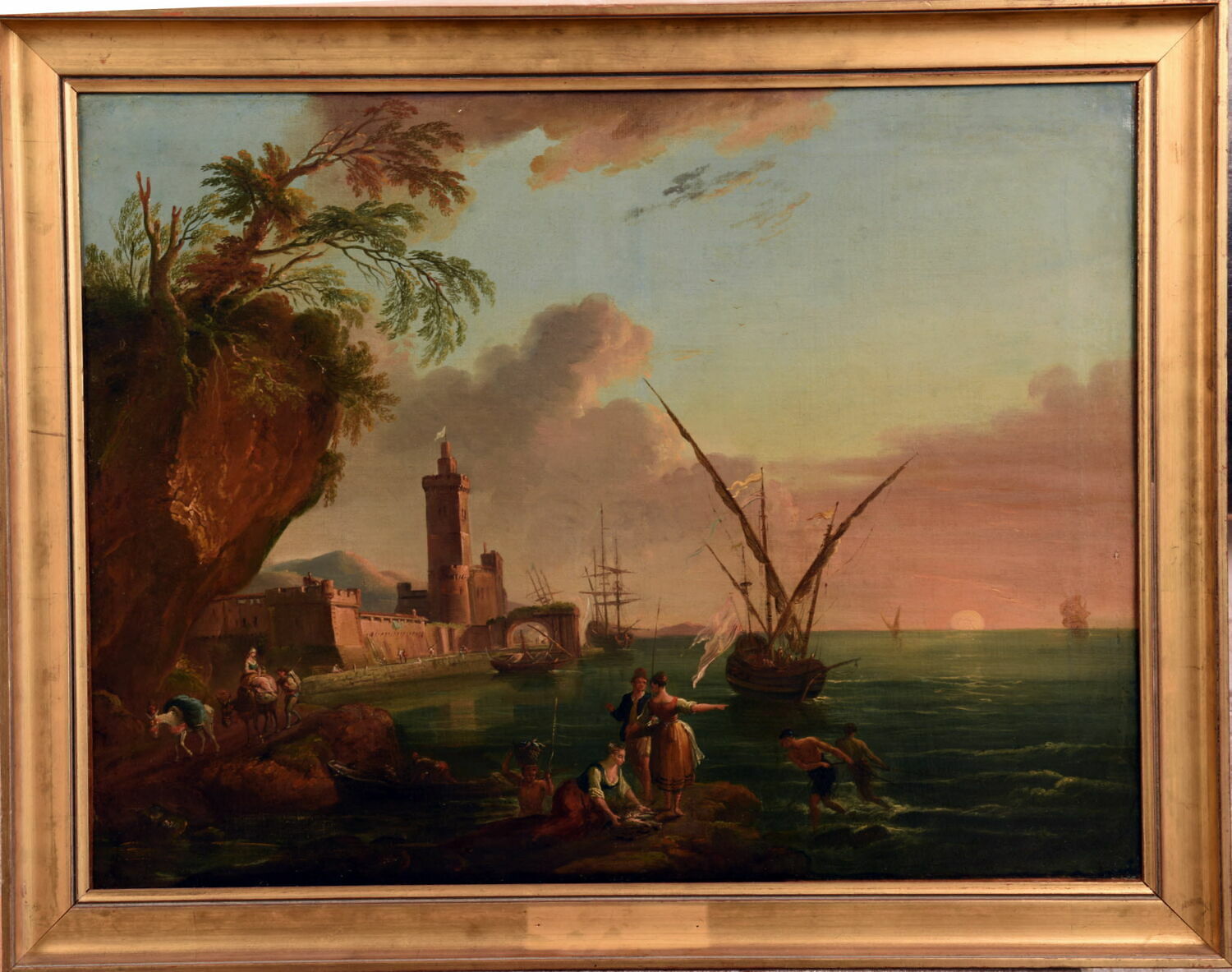 Soleil couchant sur un port méditerranéen, Lallemand, Jean-Baptiste, XVIIIe siècle (1700 - 1800)