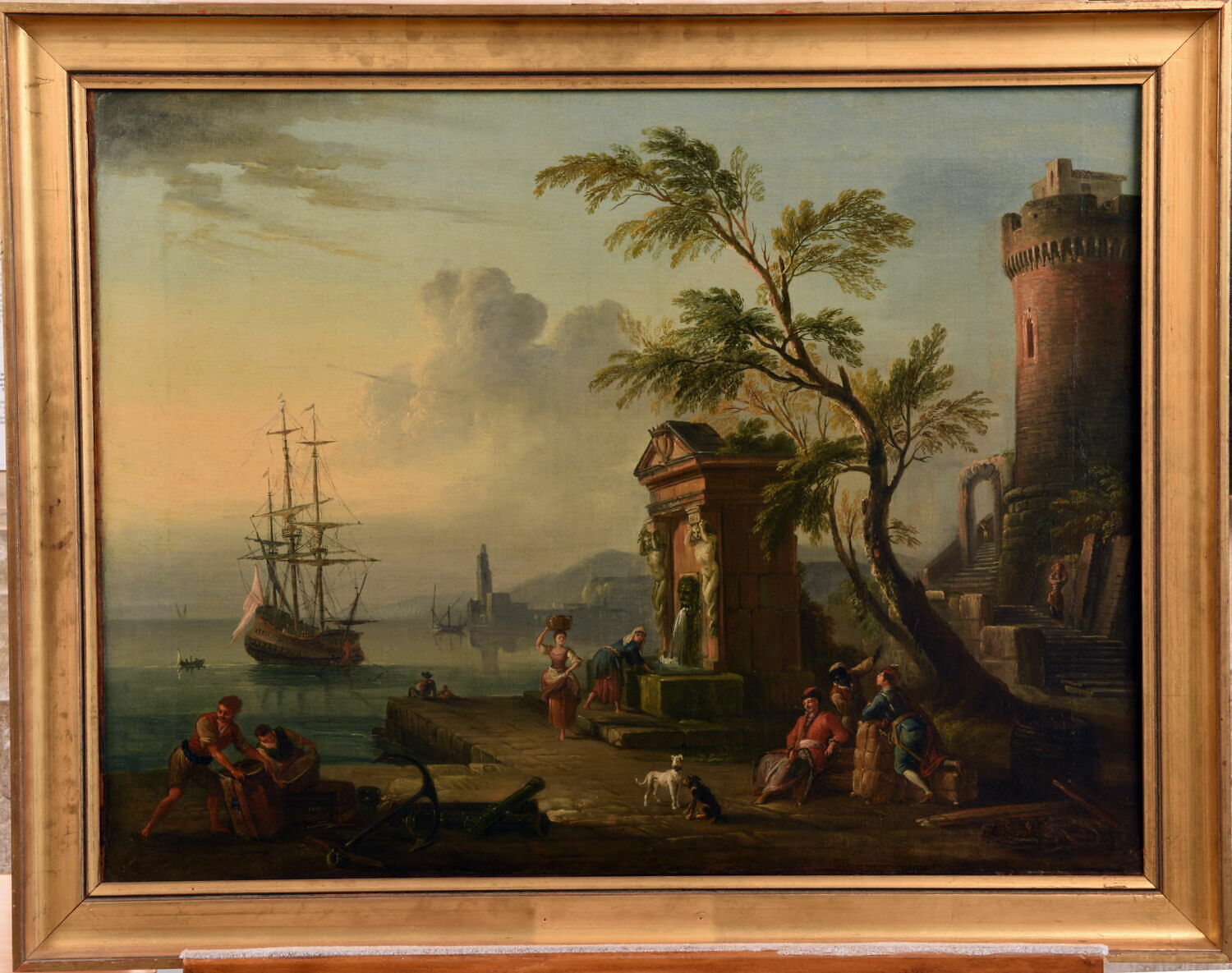Vue d'un port avec fontaine, Lallemand, Jean-Baptiste, XVIIIe siècle (1700 - 1800)