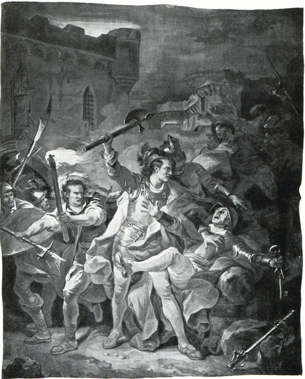 Jean Maillart tuant Étienne Marcel, prévôt des marchands de Paris, dit aussi, L'assassinat d'Étienne Marcel, Berthélemy, Jean-Simon, 4e quart du XVIIIe siècle (1783)